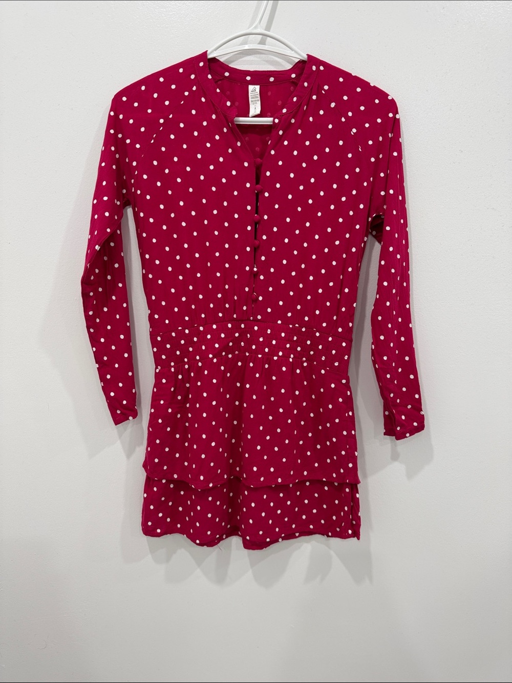 Ripzone Polka Dot Dress Kids Medium Pink Excellent Tiered Ruffle Long Sleeve